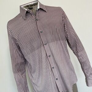 Butter Cloth Men's L Button Up Geometric Shirt Print Red Blue White Flip Cuff LS